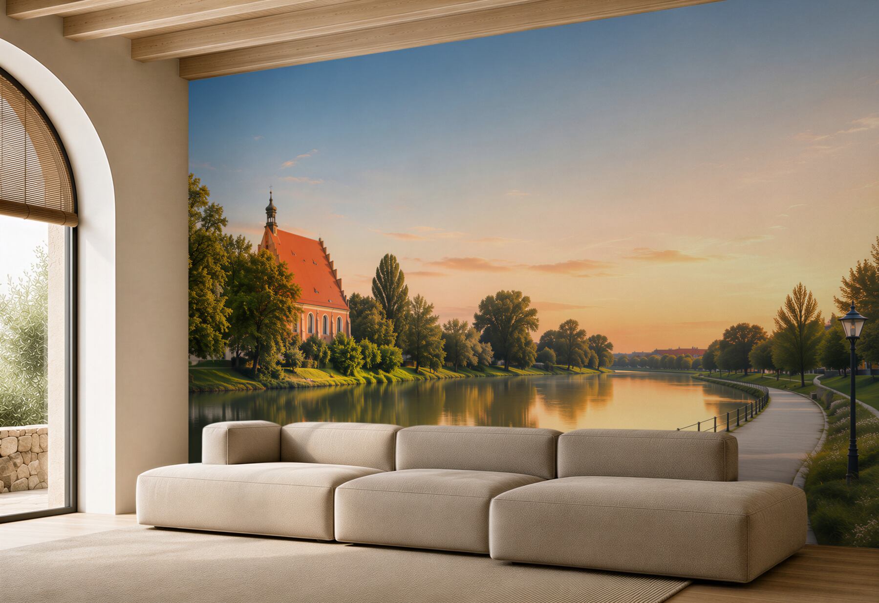 Fototapeta Architektura miasta Bydgoszcz z odbiciem w rzece Brda o zachodzie słońca?v23